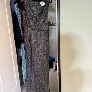 David Meister Metallic Black and Gold Evening Gown